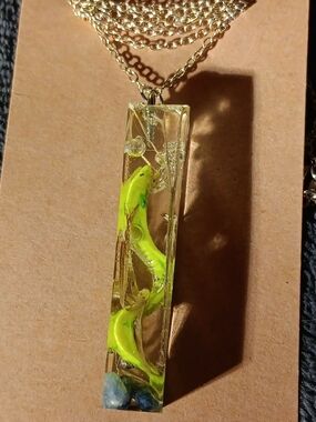 Handmade Resin Eel Pendant Necklace Gold Chain Lapis Ocean Aquarium Sea Creature
